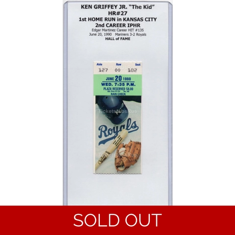 Ken Griffey Jr 1st HR KANSAS CITY HR#27 IPHR 1990 Mariners @ Royals 6/20 Ticket